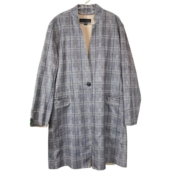 New Blank NYC Anthropologie Renegade Faux Suede Plaid Long Jacket Gray Size M - Picture 1 of 10